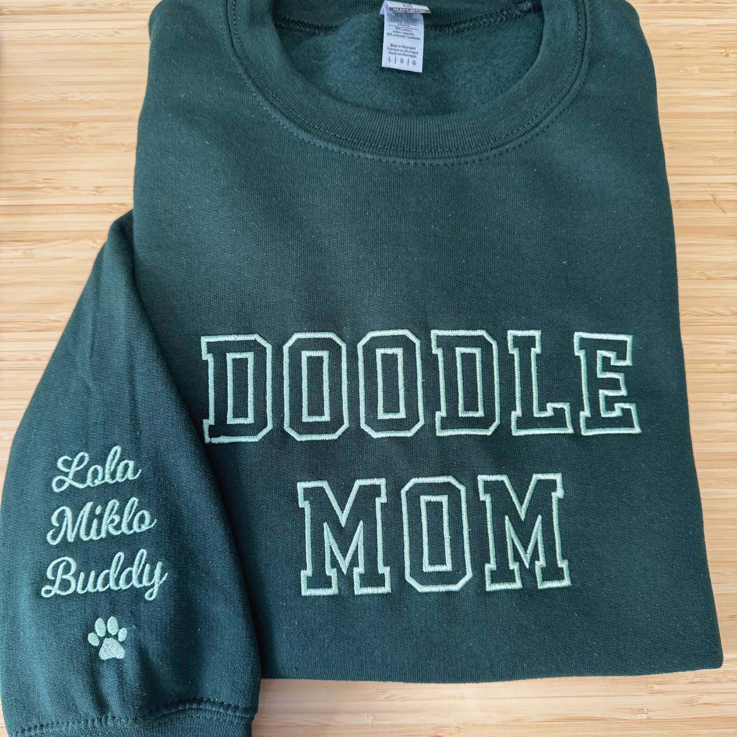 Embroidered Doodle Mom Sweatshirt, name on sleeves