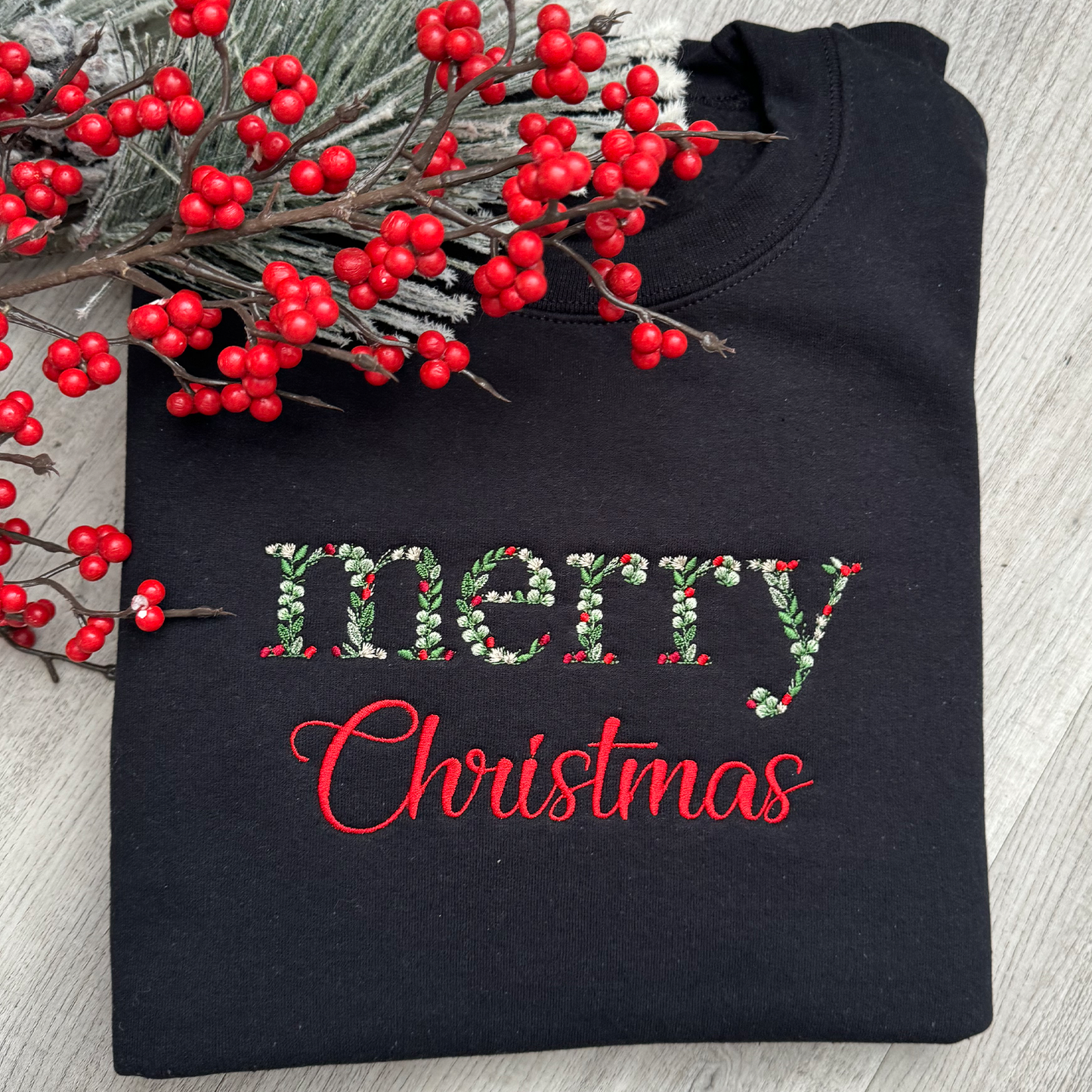 Embroidered Floral Merry Christmas Sweatshirt