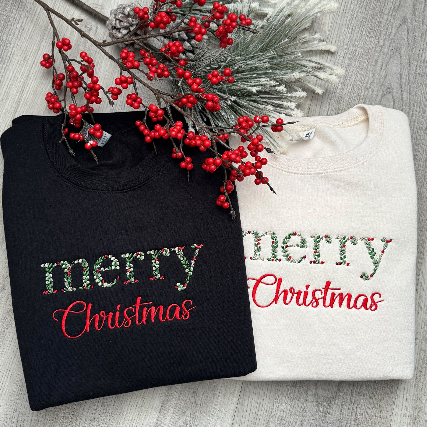 Embroidered Floral Merry Christmas Sweatshirt