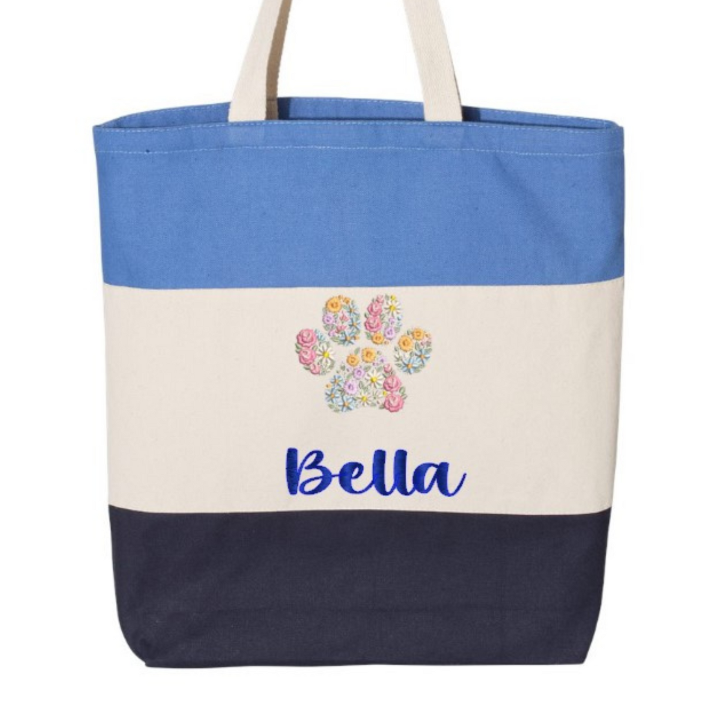 Embroidered floral pawprint tote bag