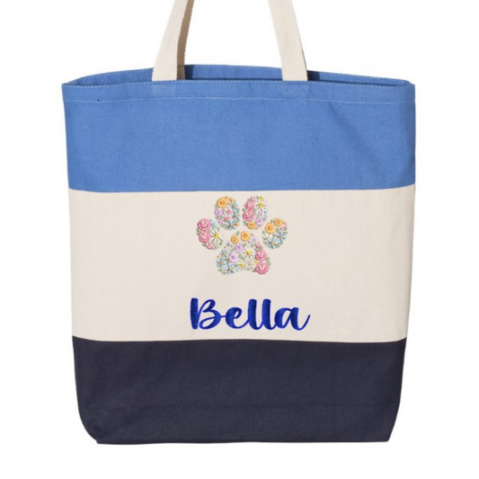 Embroidered floral pawprint tote bag