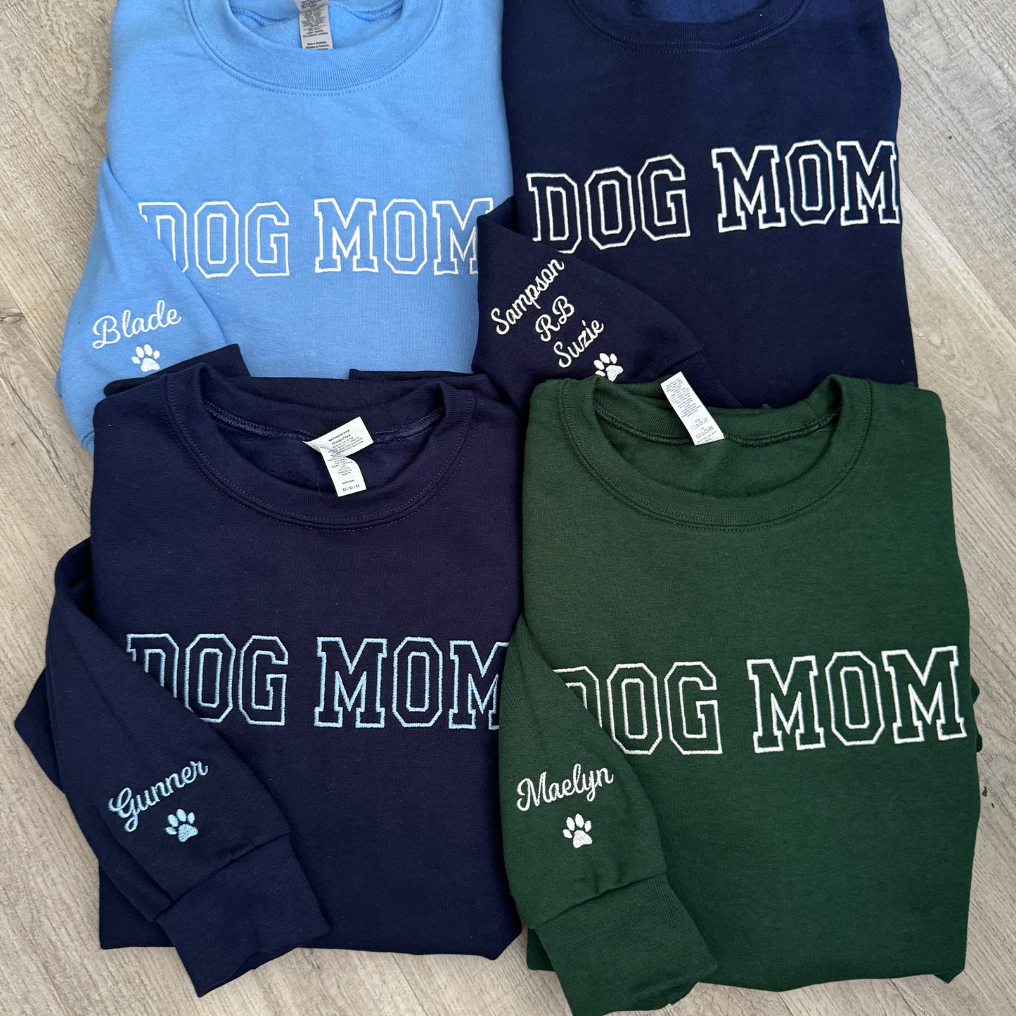 Embroidered Dog Mom Sweatshirt, name on sleeves