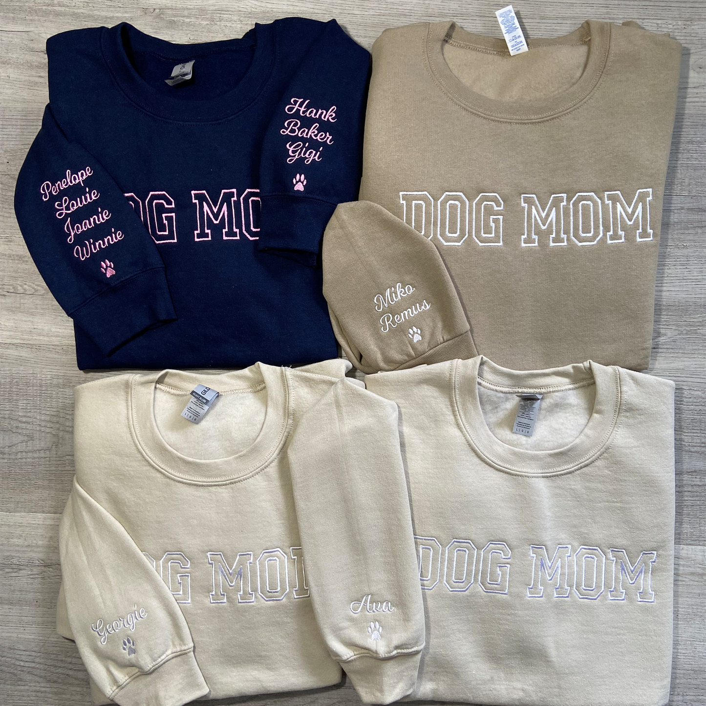 Embroidered Dog Mom Sweatshirt, name on sleeves