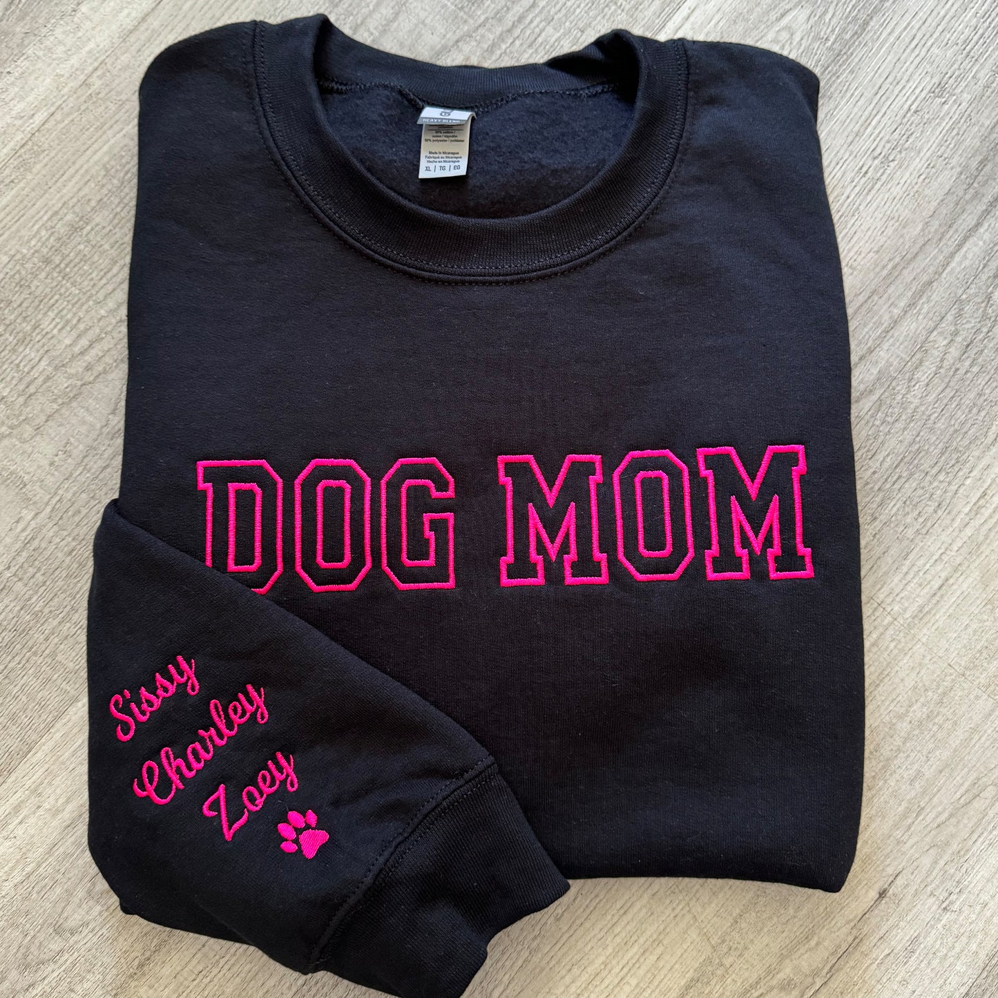 Embroidered Dog Mom Sweatshirt, name on sleeves