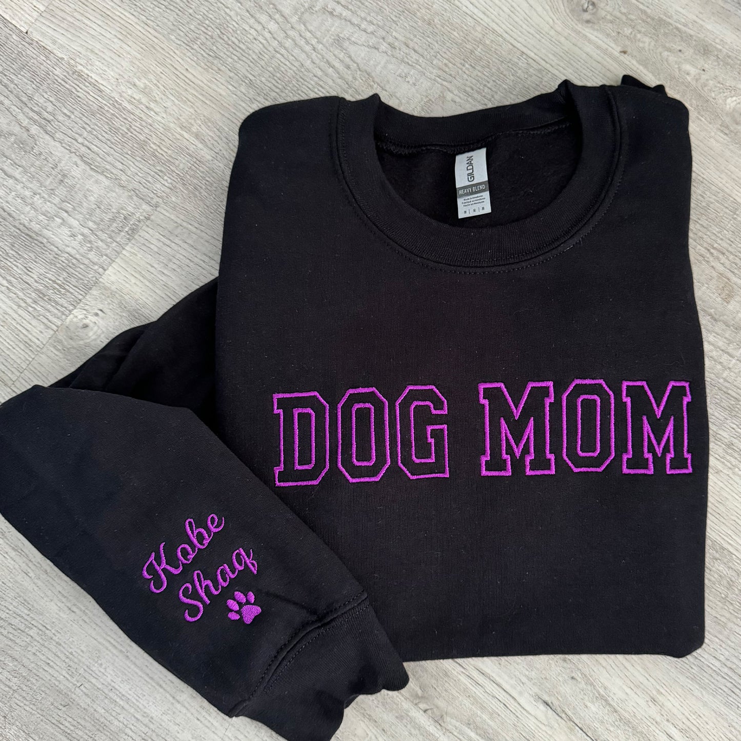 Embroidered Dog Mom Sweatshirt, name on sleeves