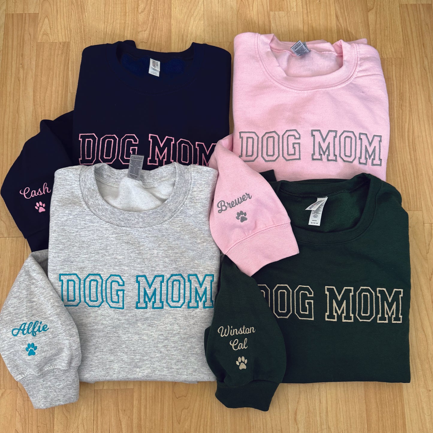 Embroidered Dog Mom Sweatshirt, name on sleeves