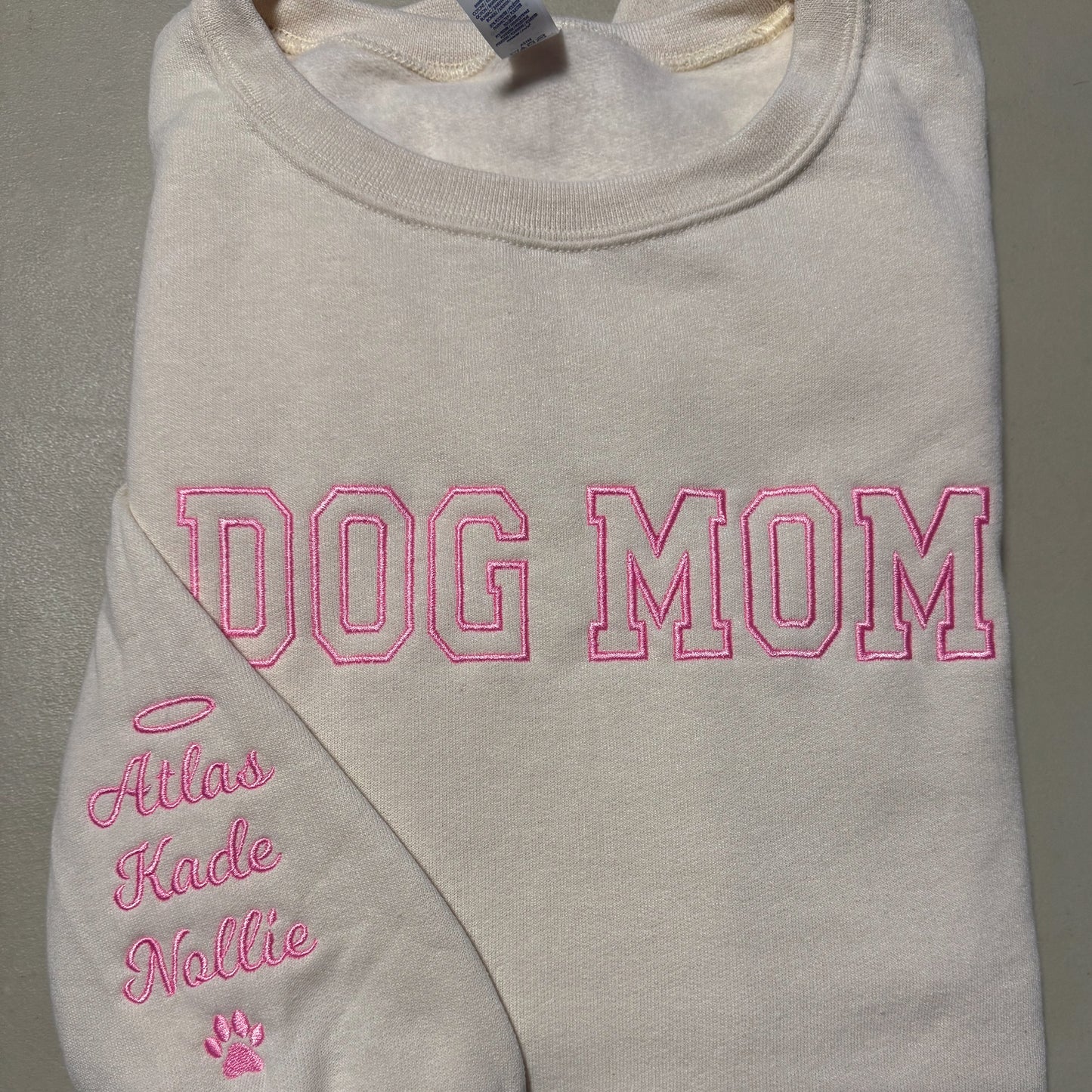 Embroidered Dog Mom Sweatshirt, name on sleeves