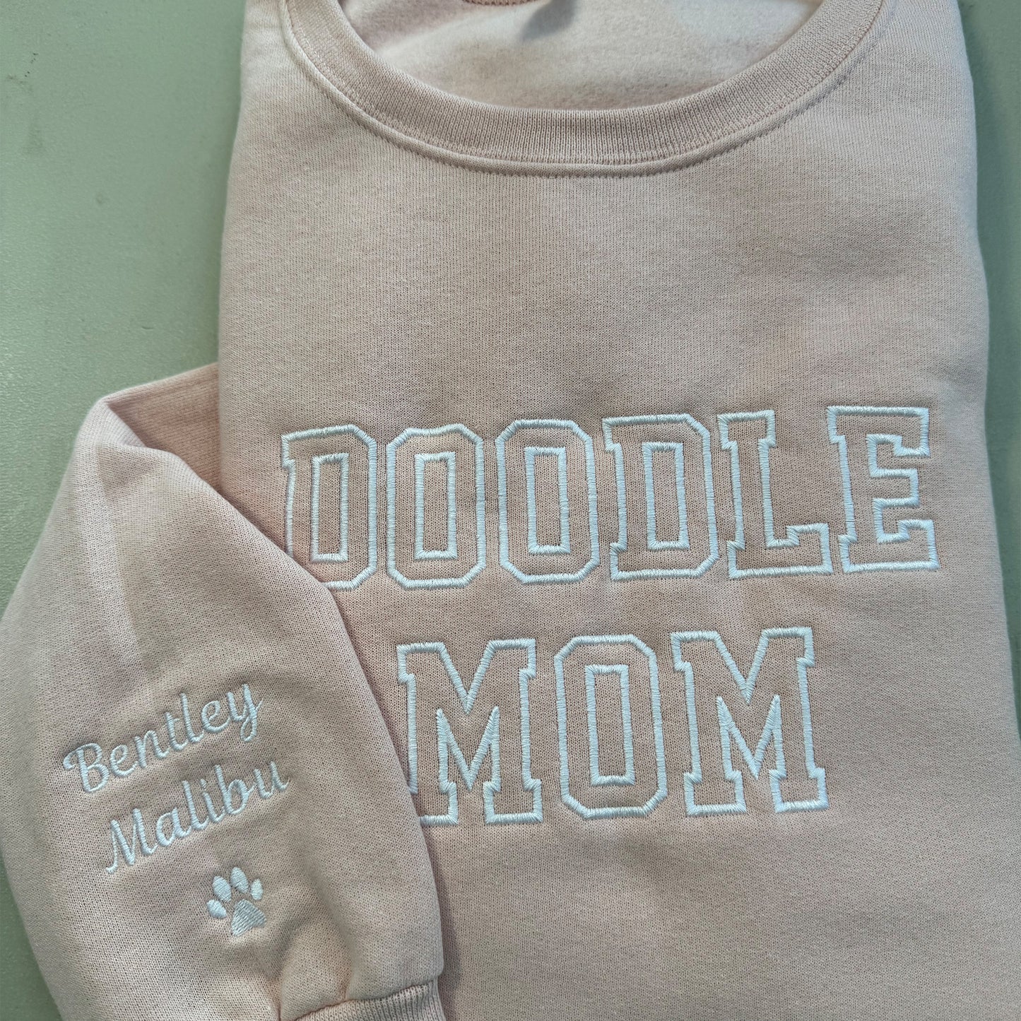 Embroidered Doodle Mom Sweatshirt, name on sleeves