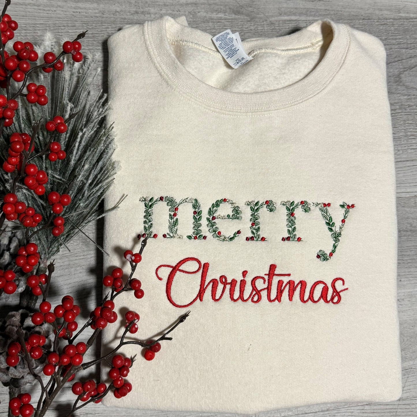 Embroidered Floral Merry Christmas Sweatshirt