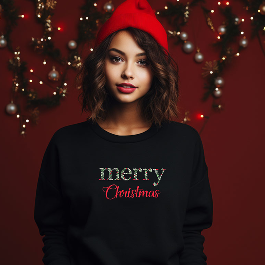 Embroidered Floral Merry Christmas Sweatshirt