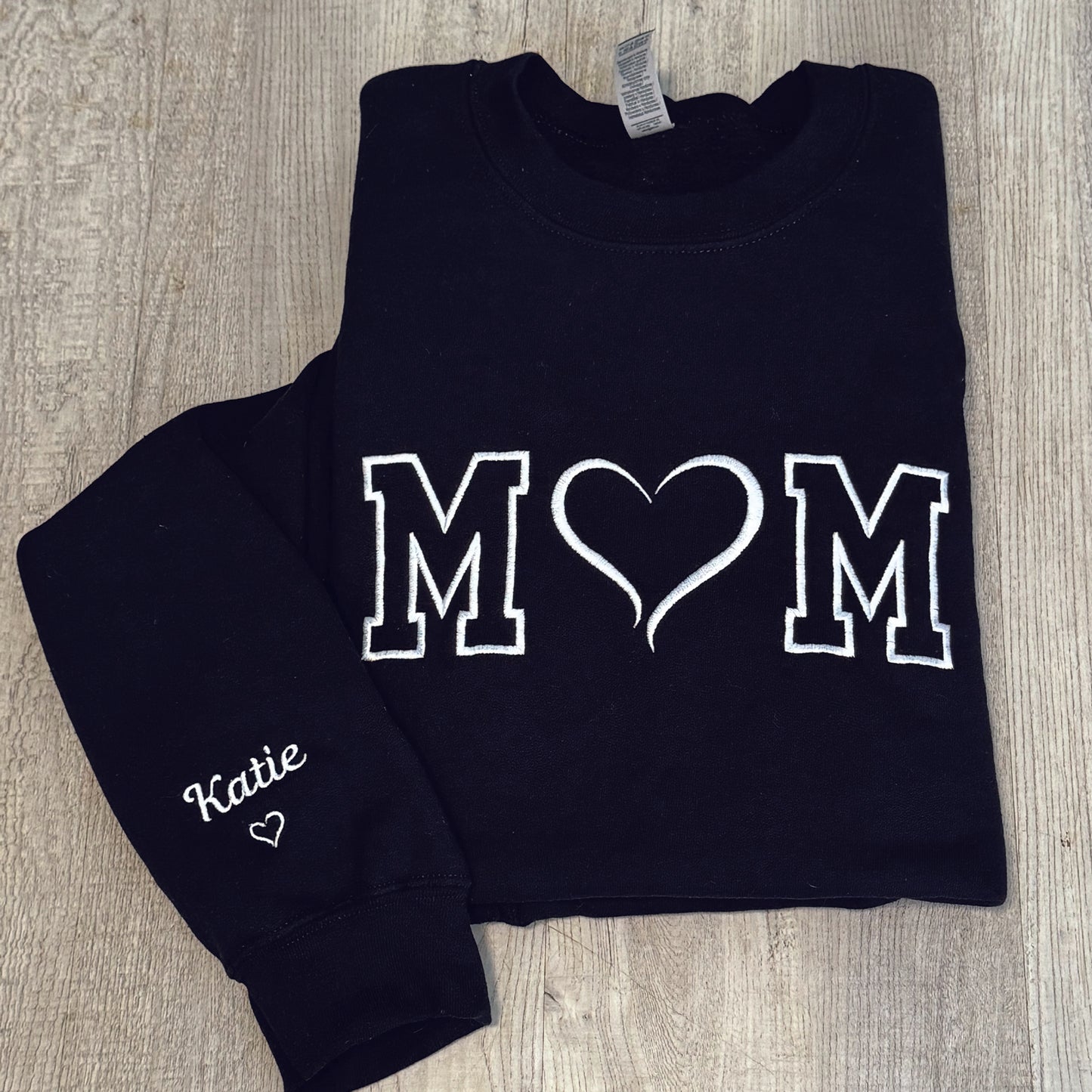 Embroidered MOM Sweatshirt with Kids names on the sleeve