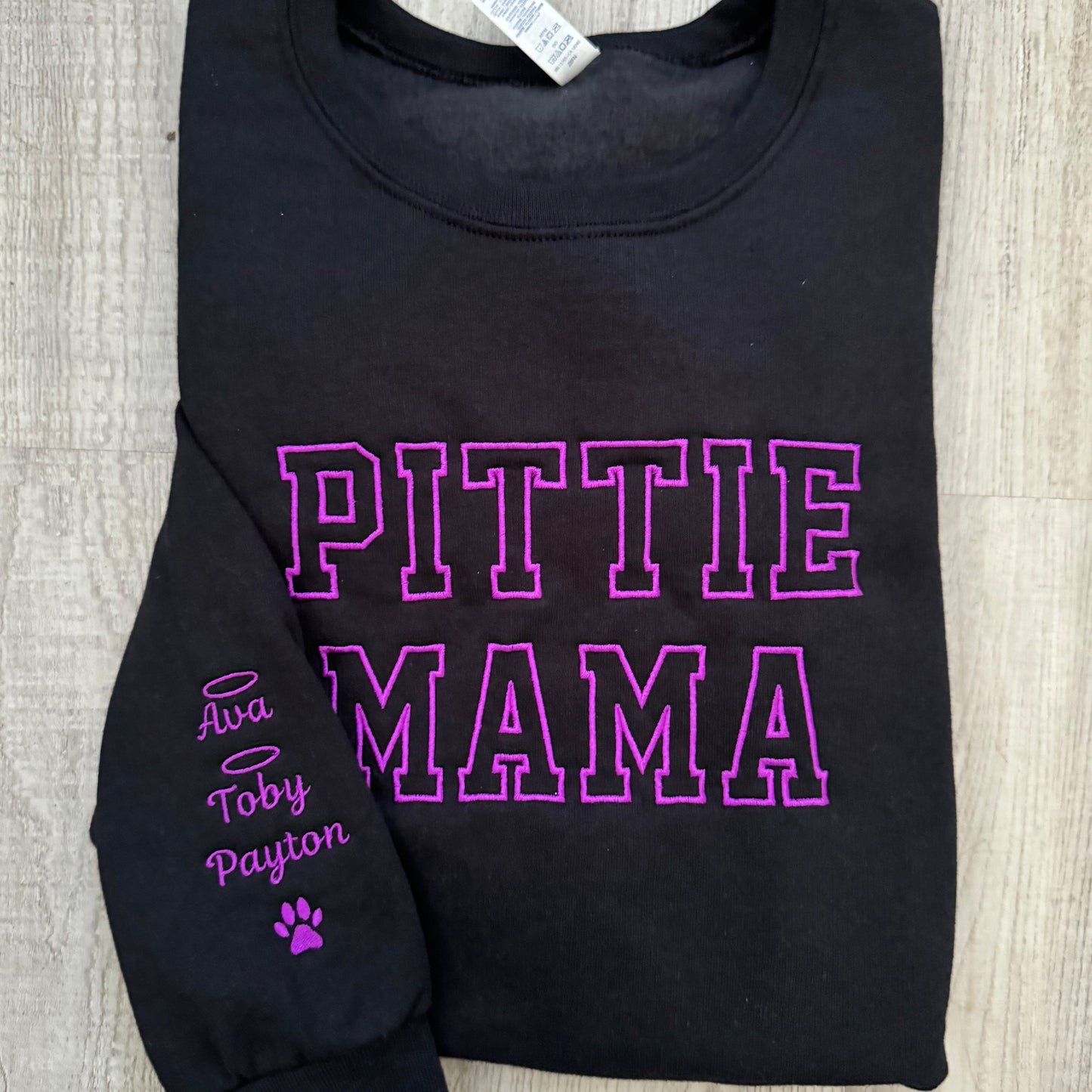 Embroidered Pittie Mama Sweatshirt, name on sleeves