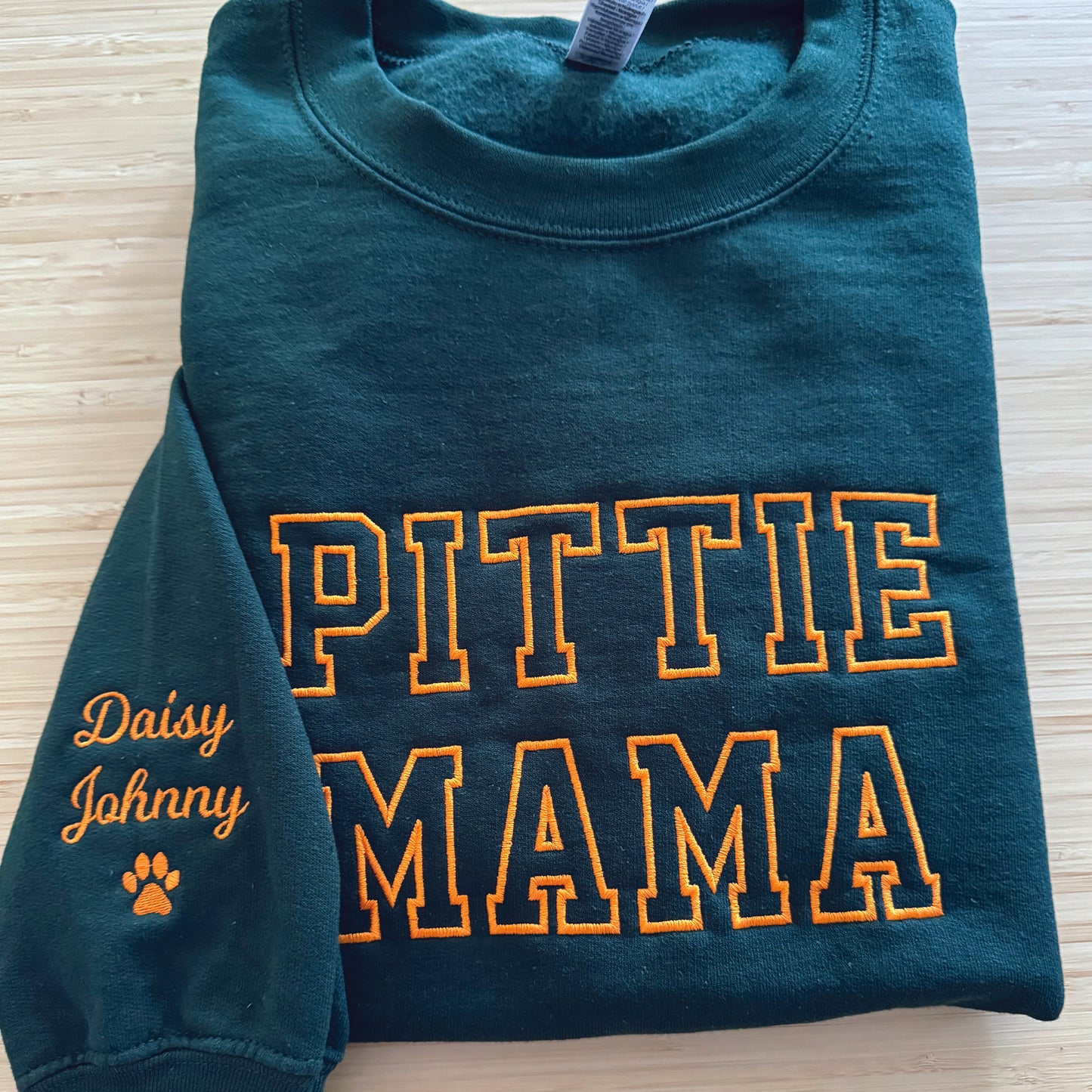 Embroidered Pittie Mama Sweatshirt, name on sleeves