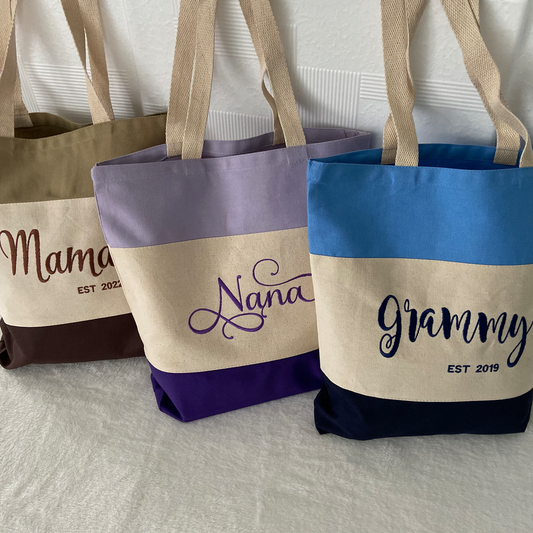 Embroidered Mama/Mom/Nana tote bag